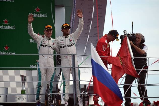 Photo4 LaPresse 02 09 2018 Monza, Italy Grand Prix Formula One Italia 2018 In the pic: podium 1st position Lewis Hamilton (GBR) Mercedes AMG F1 W09 2nd position Kimi Raikkonen (FIN) Scuderia Ferrari SF71H 3rd position Valtteri Bottas (FIN) Mercedes AMG F1 W09  Copyright: xPhoto4 LaPressex