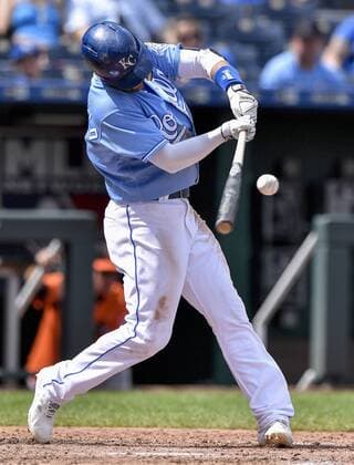 September 2, 2018 - Kansas City, MO, USA - Kansas City Royals Whit Merrifield connects on an RBI single to score Brett Phillips in the fourth inning against the Baltimore Orioles on Sunday, Sept. 2, 2018 at Kauffman Stadium in Kansas City, Mo. Baltimore Orioles vs. Kansas City Royals - ZUMAm67_ 20180902_zaf_m67_025 Copyright: xJohnxSleezerx
