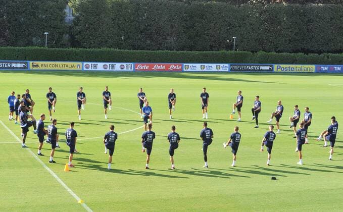 Fußball, Nationalteam Italien Training Photo LaPresse - Jennifer Lorenzini 03 September 2018 Firenze (Italy) Soccer Italy Italian Football meeting - "Coverciano" - training In the pic: Roberto Mancini and players of national team Nationalteam during the training  Copyright: xJenniferxLorenzini LaPressex