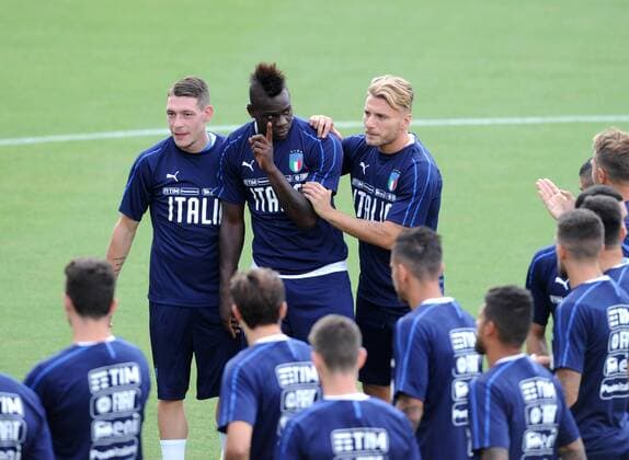 Fußball, Nationalteam Italien Training Photo LaPresse - Jennifer Lorenzini 04 September 2018 Firenze (Italy) Soccer Italy Italian Football meeting - "Coverciano" - training In the pic: Mario Balotelli, Andrea Belotti, Ciro Immobile  Copyright: xJenniferxLorenzini LaPressex