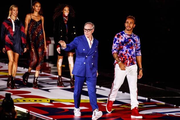 SHANGHAI, CHINA - SEPTEMBER 04: American fashion designer Tommy Hilfiger (L, front row) of Tommy Hilfiger Corporation and British racing driver Lewis Hamilton (R, front row) walk the runway during the Tommy Hilfiger Tommynow Icons Fall 2018 Runway Show at Shanghai Port International Cruise Terminal on September 4, 2018 in Shanghai, China.  Copyright: xVCGx CFP85300265 
