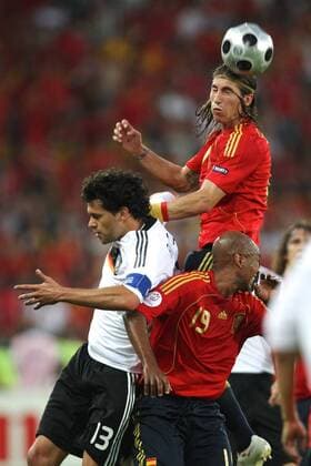 Germany vs Spain, UEFA EURO EM Europameisterschaft Fussball 2008 Final Spain s Sergio Ramos (up) in action against Germany s Michael Ballack during UEFA Euro 2008 Final, between Germany and Spain, on Ernst-Happel-Stadion, Vienna, Austria, 29 June 2008 Copyright: xAlexxNicodimx
