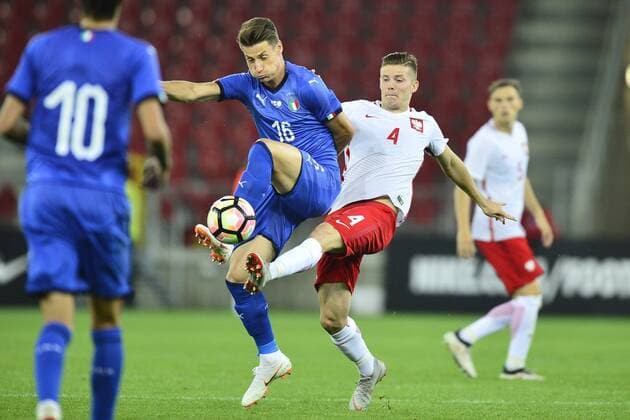 Fußball, U20 Länderspiel, Polen - Italien 06.09.2018 LODZ , STADION MIEJSKI WIDZEW LODZ MECZ , REPREZENTACJA U-20 POLSKA (POLAND) - WLOCHY ( ITALY ) PILKA NOZNA , TURNIEJ OSMIU NARODOW NZ. ANDREA PINAMONTI, ADAM CHRZANOWSKI FOTO RADOSLAW JOZWIAK CYFRASPORT NEWSPIX.PL --- Newspix.pl  CSRJ1388