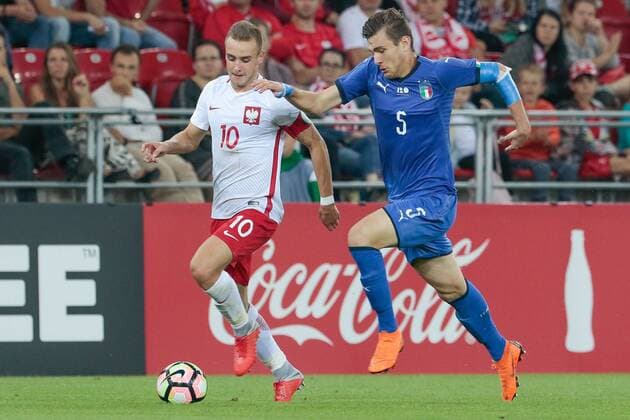 Fußball, U20 Länderspiel, Polen - Italien 06.09.2018 Lodz Pilka nozna Reprezentacja Polski U20 Turniej Osmiu Narodow Polska U20 - Wlochy U20 N z David Kopacz, Alessandro Tripadelli Foto Adam Starszynski PressFocus NEWSPIX.PL 06.09.2018 Lodz Football Polish national team Nationalteam U20 Eight Nations Tournament Poland U20 - Italy U20 David Kopacz, Alessandro Tripadelli Credit Adam Starszynski PressFocus --- Newspix.pl  20180906PF_AS074