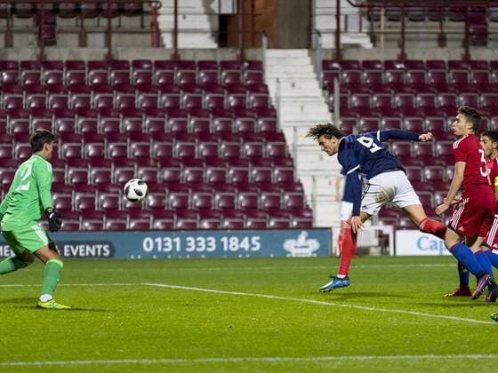 6th September 2018, Tynecastle Park, Edinburgh, Scotland; Under 21 European Championship EM Europameisterschaft Football, Scotland U21 U 21 versus Andorra U21; Fraser Hornby of Scotland scores Scotlands second goal  ActionPlus12060542 AlanxRennie
