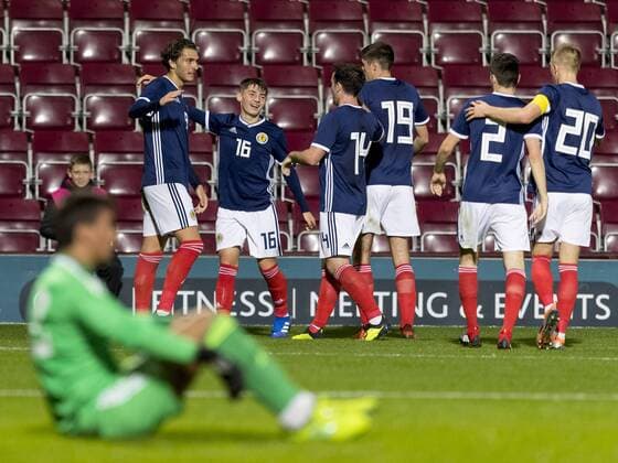 6th September 2018, Tynecastle Park, Edinburgh, Scotland; Under 21 European Championship EM Europameisterschaft Football, Scotland U21 U 21 versus Andorra U21; Fraser Hornby of Scotland celebrates after scoring the third goal with team mates  ActionPlus12060546 AlanxRennie