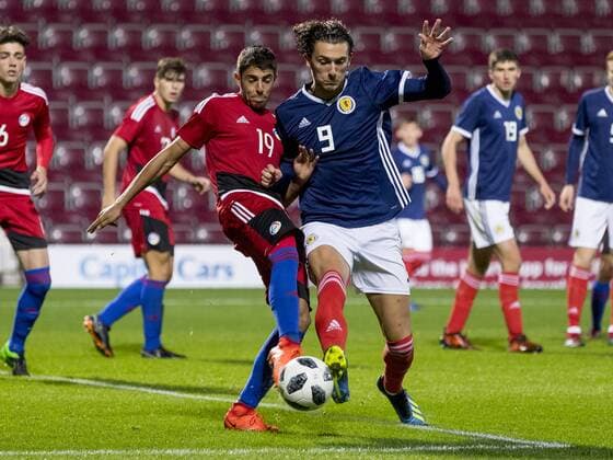 6th September 2018, Tynecastle Park, Edinburgh, Scotland; Under 21 European Championship EM Europameisterschaft Football, Scotland U21 U 21 versus Andorra U21; Fraser Hornby of Scotland and Aleix Viladot of Andorra battle for the ball  ActionPlus12060557 AlanxRennie