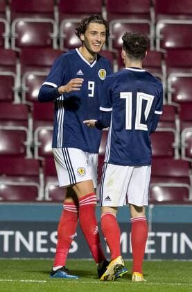 6th September 2018, Tynecastle Park, Edinburgh, Scotland; Under 21 European Championship EM Europameisterschaft Football, Scotland U21 U 21 versus Andorra U21; Fraser Hornby of Scotland celebrates third gaol with Michael Johnston of Scotland  ActionPlus12060561 AlanxRennie