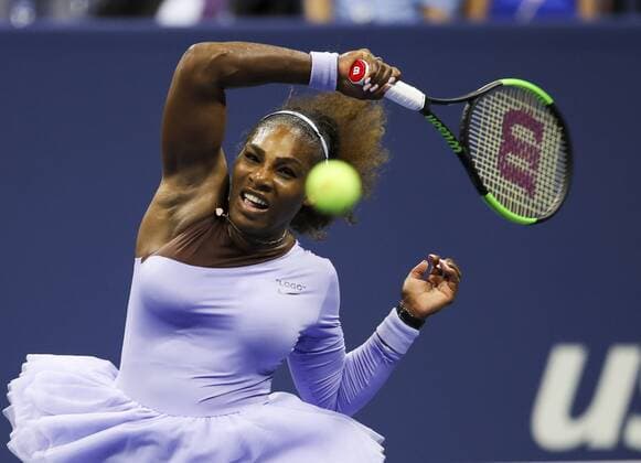 (180907) -- NEW YORK, Sept. 7, 2018 (Xinhua) -- Serena Williams of United States hits a return during the women s singles semi-final match against Anastasija Sevastova of Latvia at the 2018 US Open in New York, the United States, Sept. 6, 2018. Williams won 2-0. (Xinhua Wang Ying) (SP)US-NEW YORK-TENNIS-US OPEN-WOMEN S SINGLES 