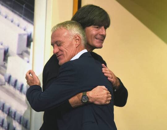 Nations League Germany France 06 09 2018 in Munich National coach Joachim Löw and coach Didier Deschamps FRA welcome each other at the closing press conference HM