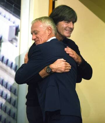 Nations League Germany France 06 09 2018 in Munich National coach Joachim Löw and coach Didier Deschamps FRA welcome each other at the closing press conference HM