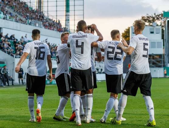 Fuerth Germany 07 09 2018 Friendly match U 21 Germany Mexico cheering Torjubel to Janni Serra GER after the strike to 1 0 DeFodi048