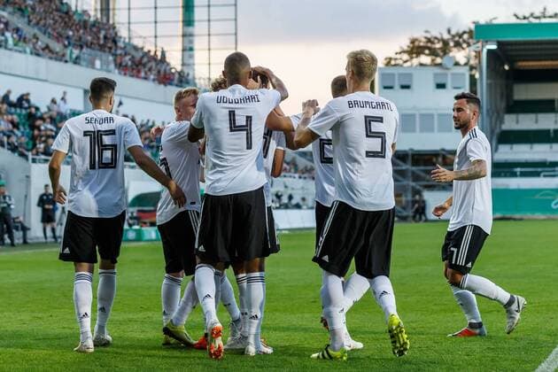 Fuerth Germany 07 09 2018 Friendly match U 21 Germany Mexico cheering Torjubel to Janni Serra GER after the strike to 1 0 DeFodi048