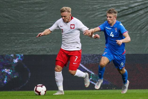 Fußball, U21 EM Quali, Polen Färöer 07.09.2018, Lubin, Pilka nozna. Eliminacje Mistrzostw Europy u-21 Polska - Wyspy Owcze , European football , European Under-21 Championship 2019 Qualifying round , Poland - Faroe Islands , N Z Kamil Jozwiak (POL) Joannes Danielsen (Faroe) , FOT. Adam Jastrzebowski newspix.pl FRANCE OUT !!!! FRA OUT !!! --- Newspix.pl  20180907_awj_1692