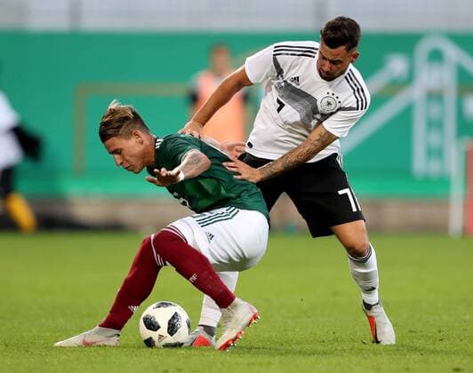 Germany Fürth Sportpark Ronhof Thomas Sommer 07 09 2018 Football Laender match Germany U 21 Mexico U 21 Picture v lk Cristian Calderon Mexico 5 and Marco Richter Germany 7 DFB REGULATIONS PROHIBIT ANY USE OF PHOTOGRAPH AS IMAGE SEQUENCES AND OR QUASI VIDEO Copyright: HMBxMedia xHeikoxBecker