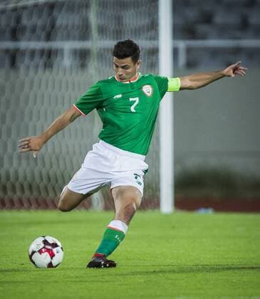 7th September, Olympic Stadium Adem Jashari, Mitrovice, Kosovo; UEFA Under 21 European Championship EM Europameisterschaft qualifier, Kosovo U21 U 21 versus Republic of Ireland U21; Joshua Cullen of Republic of Ireland passes long upfield  ActionPlus12060713 NikolaxKrstic