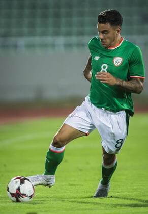 7th September, Olympic Stadium Adem Jashari, Mitrovice, Kosovo; UEFA Under 21 European Championship EM Europameisterschaft qualifier, Kosovo U21 U 21 versus Republic of Ireland U21; Reece Grego-Cox of Republic of Ireland comes forward on the ball  ActionPlus12060718 NikolaxKrstic