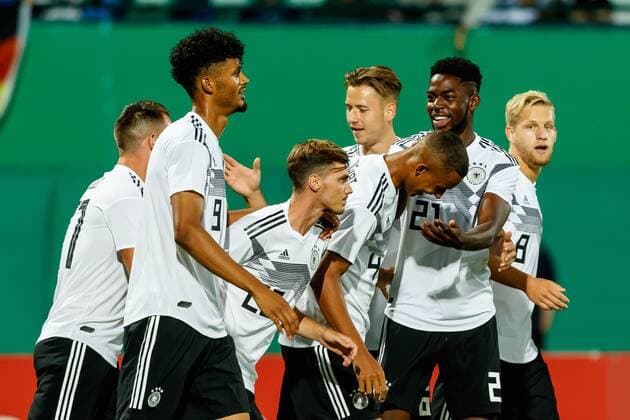 Fuerth Germany 07 09 2018 Friendly match U 21 Germany Mexico jubilation Torjubel to Aaron Seydel GER after the strike to 2 0 DeFodi048