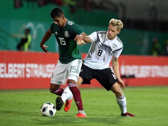 07 09 2018 Football Friendly match International Friendlies Germany Mexico U21 DaMa DFB regulations prohibit any use of images as video sequences and or video Antonio Sanchez 15 Mexico Mexico U21 Arne Maier 8 Germany U21