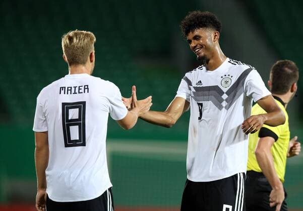 07 09 2018 Football Friendly match International Friendlies Germany Mexico U21 DaMa DFB regulations prohibit any use of images as a result of video games or quasi video joy cheering after end of game Arne Maier 8 Germany U21 Aaron Seydel 9 Germany U21 clap