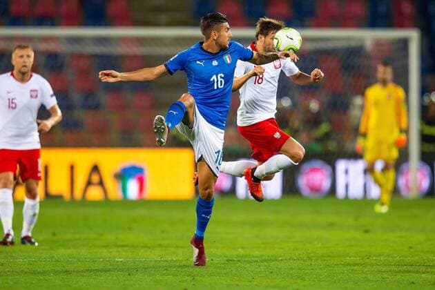 Fußball, Nations League, Italien - Polen 07.09.2018 BOLONIA, WLOCHY (BOLOGNA, ITALY) STADIO RENATO DALL ARA PILKA NOZNA (FOOTBALL) LIGA NARODOW UEFA (UEFA NATIONAL LEAGUE) MECZ WLOCHY - POLSKA ( GAME ITALY - POLAND ) NZ LORENZO PELLEGRINI BARTOSZ BERESZYNSKI FOTO LUKASZ SKWIOT CYFRASPORT NEWSPIX.PL --- Newspix.pl  20180907CSLS0051