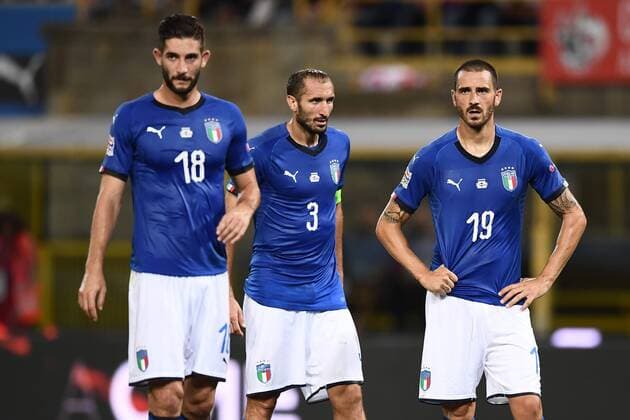 Fußball, Nations League, Italien - Polen Mg Bologna 07 09 2018 - Uefa Nations League Italia-Polonia foto Matteo Gribaudi Image nella foto: Leonardo Bonucci-Giorgio Chiellini-Roberto Gagliardini 