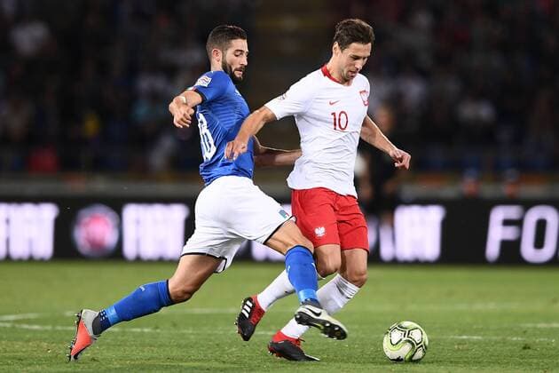 Fußball, Nations League, Italien - Polen Mg Bologna 07 09 2018 - Uefa Nations League Italia-Polonia foto Matteo Gribaudi Image nella foto: Grzegorz Krychowiak-Roberto Gagliardini 