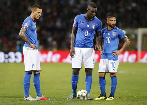 Fußball, Nations League, Italien - Polen September 7, 2018 - Bologna, Italy - Federico Bernardeschi, Mario Balotelli and Lorenzo Insigne during Uefa Nation League 2018 match between Italia v Polonia, in Bologna, on September 7, 2018 Italy v Poland - UEFA Nations League A  - ZUMAn230 20180907_zaa_n230_669 Copyright: xLorisxRosellix