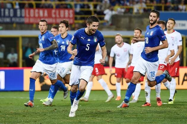 Fußball, Nations League, Italien - Polen Db Bologna 07 09 2018 - Uefa Nations League Italia-Polonia foto Daniele Buffa Image nella foto: esultanza gol Jorginho 