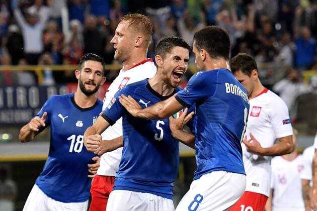Fußball, Nations League, Italien - Polen Esultanza dopo il Gol su rigore di Jorginho Italy. Goal celebrations. Bologna 07-09-2018 Football Calcio Uefa Nations League Italia - Polonia Italy - Poland Foto Andrea Staccioli Insidefoto andreaxstaccioli