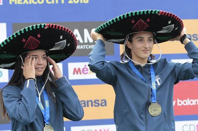 Guatemalan Sophia Hernandez (L) and Sofia Cabrera (R) celebrate third place of the women s relay event during the Modern pentathlon moderner Fünfkampf World Championship WM Weltmeisterschaft in Mexico City, Mexico, 7 September 2018. Modern Pentathlon World Championship !ACHTUNG: NUR REDAKTIONELLE NUTZUNG!  Copyright: xMarioxGuzmanx MEX01 20180908-636719677107721333
