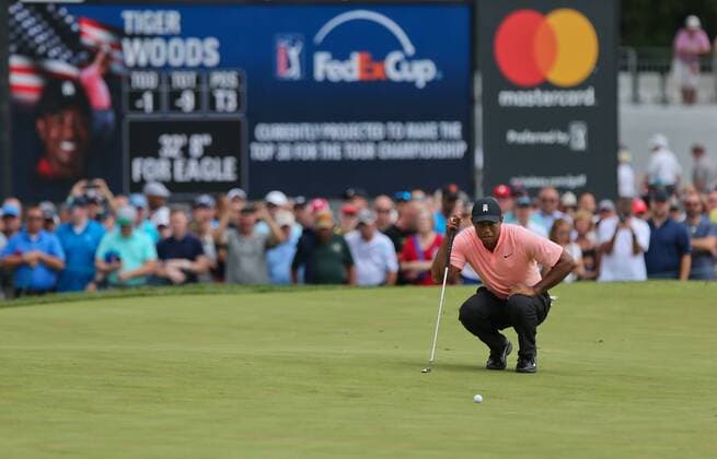 Sport Themen der Woche KW36 Sport Bilder des Tages September 7, 2018 - Newtown Square, Pennsylvania, United States - Tiger Woods lines up a putt on the 16th green during the second round of the 2018 BMW Championship. Golf 2018: BMW Championship: Round 2 - ZUMAw109 20180907_zap_w109_100 Copyright: xDebbyxWongx