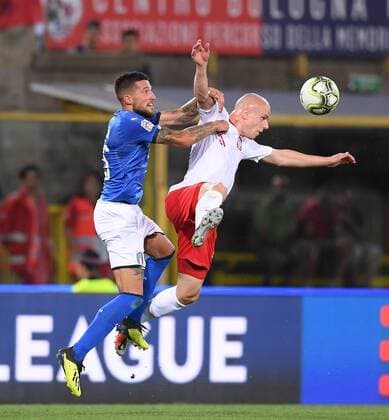 (180908) -- BOLOGNA, Sept. 8, 2018 -- Poland s Rafal Kurzawa (R) vies with Cristiano Biraghi of Italy during the UEFA Nations League soccer match between Italy and Poland at Dall Ara stadium in Bologna, Italy, Sept. 7, 2018. The match ended 1-1. ) (SP)ITALY-BOLOGNA-SOCCER-UEFA-NATIONS LAEGUE-ITALY VS POLAND AlbertoxLingria 