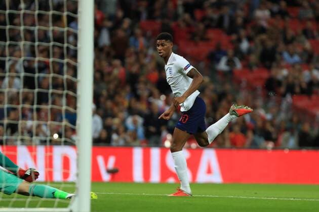 8th September 2018, Wembley Stadium, London, England; UEFA Nations League football, England versus Spain; Marcus Rashford of England scores making it 1-0  ActionPlus12061062 ShaunxBrooks