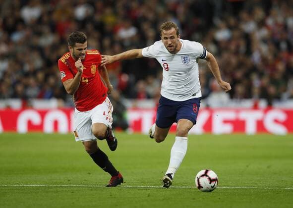 Nacho of Spain looses Harry Kane of England during the UEFA Nations League - League A - Group 4 match at Wembley Stadium, London. Picture date 8th September 2018. Picture credit should read: David Klein Sportimage EDITORIAL USE ONLY. No use with unauthorised audio, video, data, fixture lists, club league logos or live services. Online in-match use limited to 120 images, no video emulation. No use in betting, games or single club league player publications.
