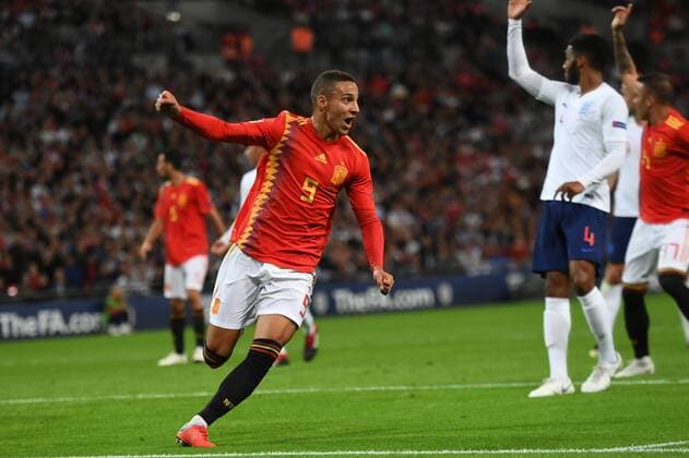 Rodrigo of Spain celebrates Spains second goal during the UEFA Nations League international match L?nderspiel between England and Spain at Wembley Stadium, London, England on 8 September 2018. Copyright: xClivexHowesx PMI-2214-0019