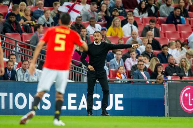 September 8, 2018 - Luis Enrique Head Coach of Spain shouts instructions to his players during the UEFA Nation League, Group 4, League A match between England and Spain at Wembley Stadium, London, England on 8 September 2018. Salvio Calabrese Soccer: England v Spain.UEFA Nation League Group Stage.8 9 2018 - ZUMAa181 20180908_zaa_a181_080 Copyright: xAFP7x