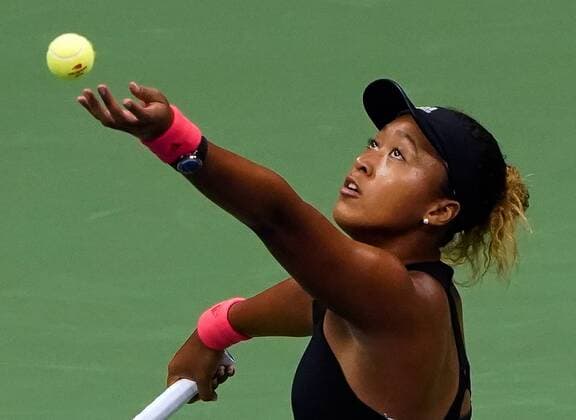 Naomi Osaka of Japan serves to Serena Williams of the United States in their Woman s Singles Final match in Arthur Ashe Stadium at the 2018 US Open Tennis Championships at the USTA Billie Jean King National Tennis Center in New York City on September 8, 2018.  NYP20180908404 RAYxSTUBBLEBINE