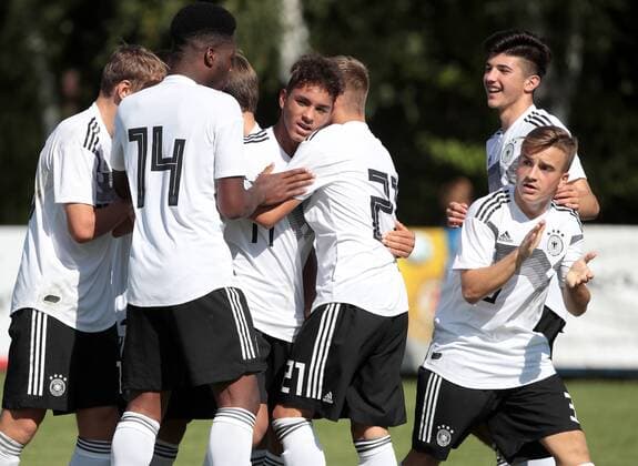 SOCCER - OEFB, U16, AUT vs GER OBERGRAFENDORF,AUSTRIA,09.SEP.18 - SOCCER - OEFB international match Länderspiel Under 16, 3 nations tournament, Austria vs Germany. Image shows the rejoicing of Armindo Sieb (GER) and his team. GEPAxpictures xWalterxLuger