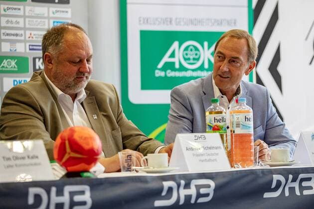 Andreas Michelmann President of the German Handball Federation and Ralph Hirsch Anhalt Sport during the press conference on handball Womens game between Germany and Russia at the Radisson Blue Hotel on 10 September 2018 in Bauhausstadt Dessau Saxony Anhalt Saxony Anhalt Germany Germany Eibner Hartmut Boesener HB LS F PK Germany Russia Copyright: xEIBNER HartmutxBoesenerx EP_HBR