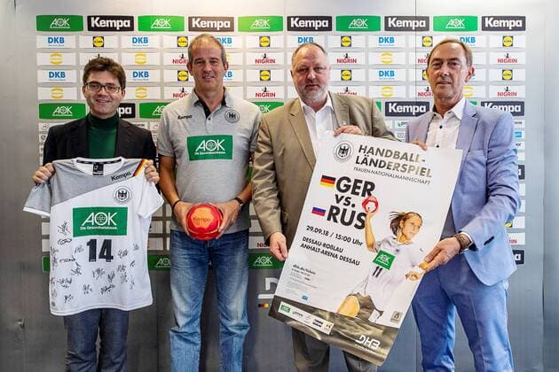 Dr Robert Reck City of Dessau Henk Groener National Coach Women Andreas Michelmann Praesendet German Handball Federation Ralph Hirsch Anhalt Sport e V during the Press Conference on Handball Womens Game between Germany and Russia at the Radisson Blue Hotel on 10 September 2018 in Bauhausstadt Dessau Saxony Anhalt Saxony Anhalt Germany Germany Eibner Hartmut Boesener HB LS F PK Germany Russia Copyright: xEIBNER HartmutxBoesenerx EP_HBR