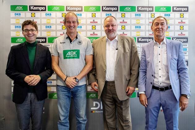 Dr Robert Reck City of Dessau Henk Groener National Coach Women Andreas Michelmann Praesendet German Handball Federation Ralph Hirsch Anhalt Sport e V during the Press Conference on Handball Womens Game between Germany and Russia at the Radisson Blue Hotel on 10 September 2018 in Bauhausstadt Dessau Saxony Anhalt Saxony Anhalt Germany Germany Eibner Hartmut Boesener HB LS F PK Germany Russia Copyright: xEIBNER HartmutxBoesenerx EP_HBR