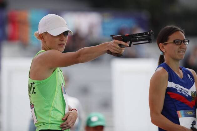 Lithuanian athlete Ieva Serapinaite competes in the women s pistol shooting and cross country event during the Modern pentathlon moderner Fünfkampf World Championships, in Mexico City, Mexico, 10 September 2018. Modern Pentathlon World Championships in Mexico !ACHTUNG: NUR REDAKTIONELLE NUTZUNG!  Copyright: xJosexMendezx MEX17 20180910-636722149713275991