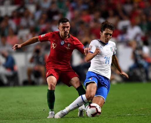 (180911) -- LISBON, Sept.11, 2018 -- Mario Rui (L) of Portugal vies with Federico Chiesa of Italy during the UEFA Nations League soccer match between Portugal and Italy at Luz Stadium in Lisbon, Portugal, on Sept. 10, 2018. Portugal won 1-0. )(wll) (SP)PORTUGAL-LISBON-SOCCER-UEFA-NATIONS LEAGUE-PORTUGAL VS ITALY ZhangxLiyun 