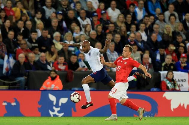 11th September 2018, King Power Stadium, Leicester, England; International Football Friendly, England versus Switzerland; Xherdan Shaqiri of Switzerland challenges Fabian Delph of England  ActionPlus12061785 ShaunxBrooks