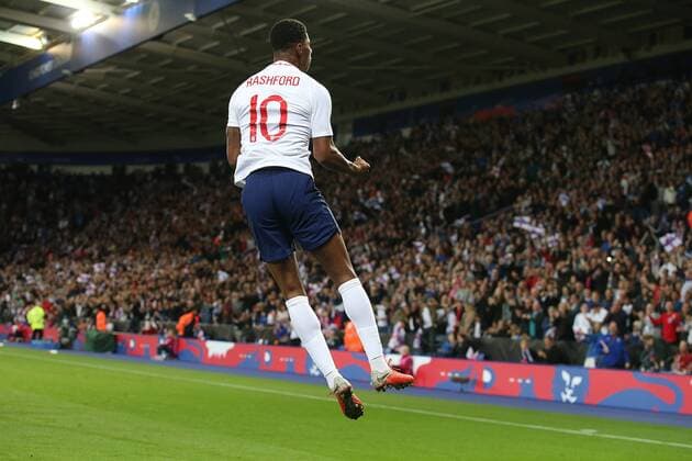 Fu?ball, Testspiel, England - Schweiz England v Switzerland International Friendly L?nderspiel Marcus Rashford of England celebrates scoring his sides 1st goal during the International Friendly match at the King Power Stadium, Leicester Content Not Available For UK Newspapers Copyright: xPaulxChestertonx FIL-12259-0020