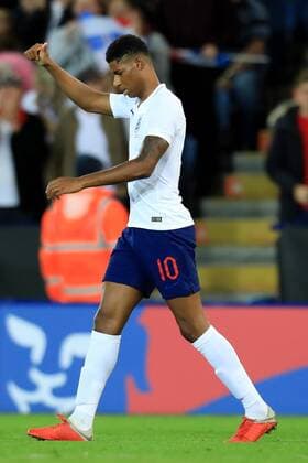 11th September 2018, King Power Stadium, Leicester, England; International Football Friendly, England versus Switzerland; Marcus Rashford of England celebrates as he scores making it 1-0  ActionPlus12061797 ShaunxBrooks