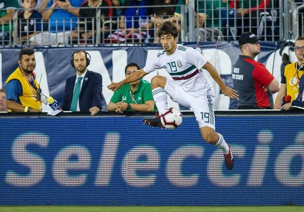 NASHVILLE, TN - SEPTEMBER 11: Mexico defender Jose Abella (19) plays the ball during a match between the United States and Mexico on September 11, 2018, at Nissan Stadium in Nashville, TN. (Photo by Bryan Lynn Icon Sportswire) SOCCER: SEP 11 Mexico v USA Icon180911013 EDITORIAL USE ONLY