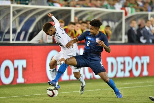 September 11, 2018 - Nashville, Tennessee, United States - Nashville, TN - Tuesday September 11, 2018: The men s national teams of the United States (USA) and Mexico (MEX) played an International Friendly Länderspiel at Nissan Stadium. Víctor Guzmán, Weston McKennie - ZUMAt139 20180911_zaa_t139_116 Copyright: xJohnxToddx