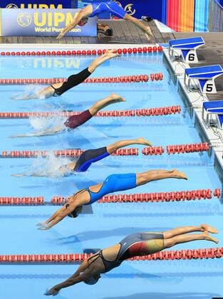 Competitors participate in the women s individual swimming final during the Modern pentathlon moderner Fünfkampf World Championships, in Mexico City, Mexico, 12 September 2018. Modern Pentathlon World Championships in Mexico City !ACHTUNG: NUR REDAKTIONELLE NUTZUNG!  Copyright: xMarioxGuzmanx MEX09 20180912-636723811230815138